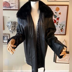 VINTAGE Genuine Leather Jacket with Removable Fox Fur Collar